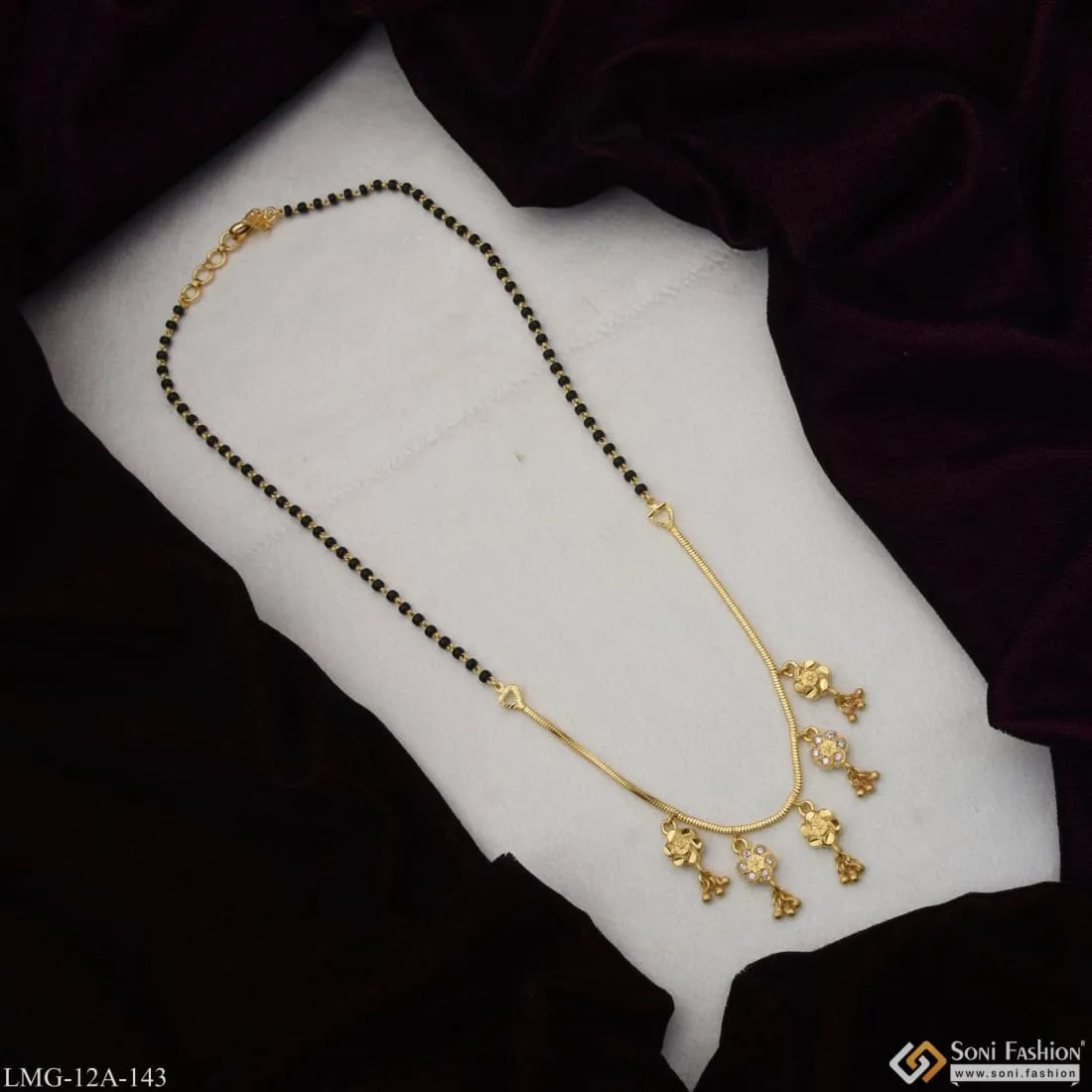 1 Gram Gold Forming with Diamond Artisanal Design Mangalsutra for Women - Style A143