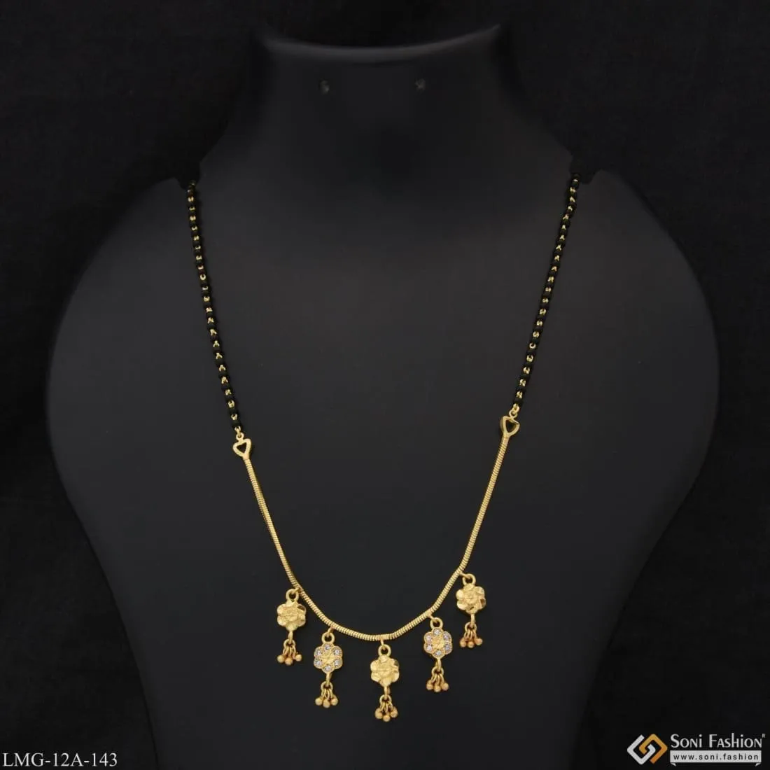 1 Gram Gold Forming with Diamond Artisanal Design Mangalsutra for Women - Style A143