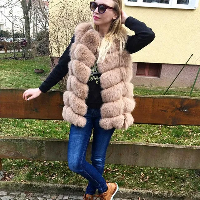 100% Real Fox Fur Vest Natural Whole Fox Fur Vest Gilet Women Regular Standard Covered Button Design Jackets Coat Plus Size 3XL