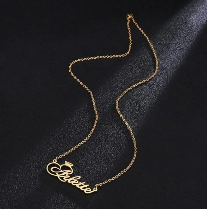 18k Gold Plated Name Necklace With Crown- Personalized Gift For Women