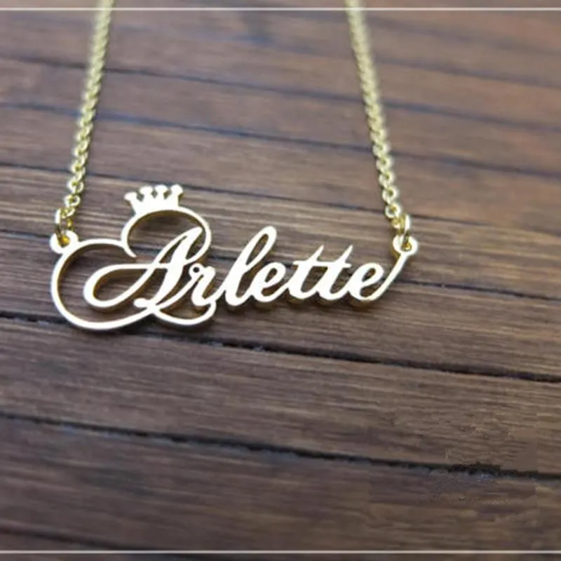 18k Gold Plated Name Necklace With Crown- Personalized Gift For Women