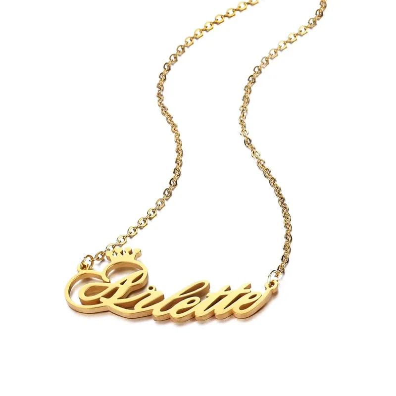 18k Gold Plated Name Necklace With Crown- Personalized Gift For Women