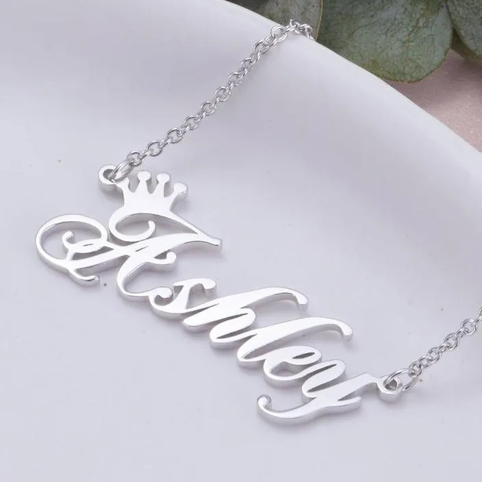 18k Gold Plated Name Necklace With Crown- Personalized Gift For Women