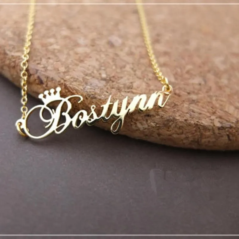 18k Gold Plated Name Necklace With Crown- Personalized Gift For Women