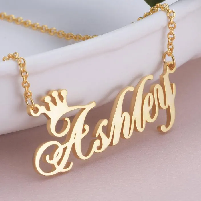 18k Gold Plated Name Necklace With Crown- Personalized Gift For Women