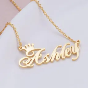 18k Gold Plated Name Necklace With Crown- Personalized Gift For Women