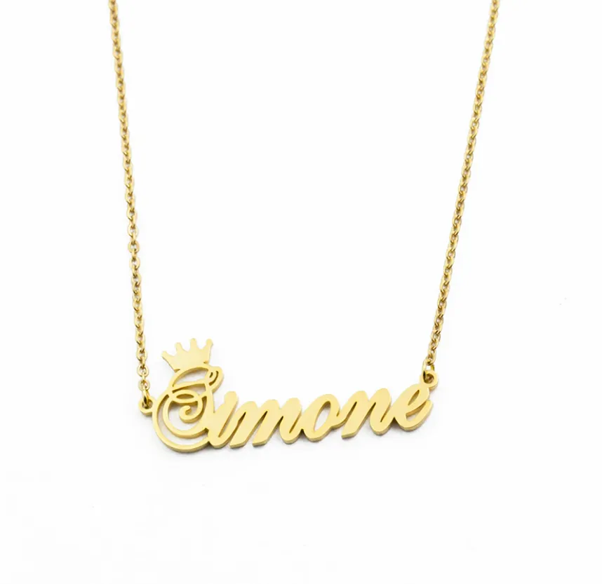 18k Gold Plated Name Necklace With Crown- Personalized Gift For Women