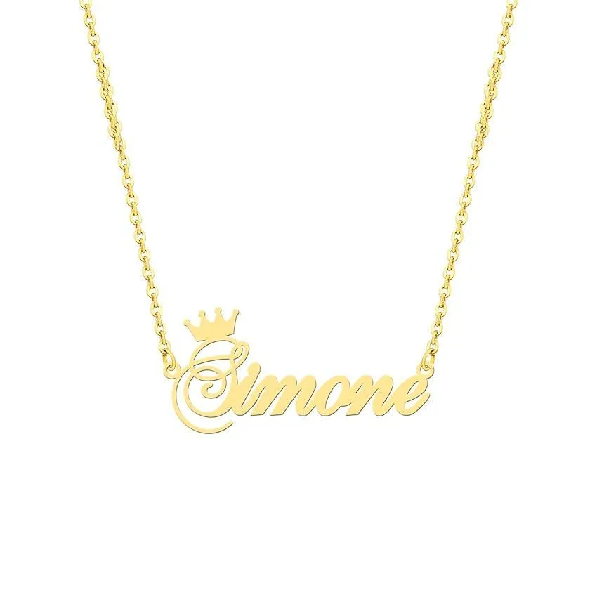 18k Gold Plated Name Necklace With Crown- Personalized Gift For Women