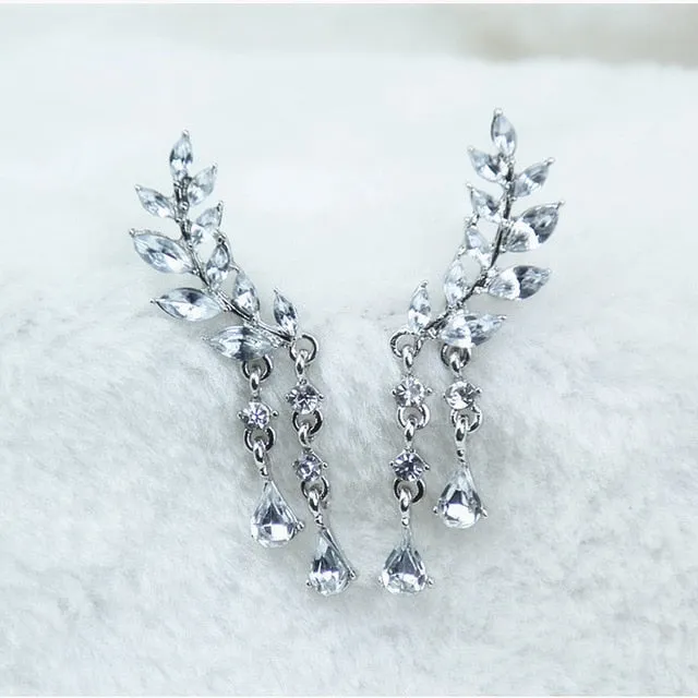 2020 New Fashion Simulated Pearls Pendient  Angel Wings Leaf Feather Flowers Stud Earrings For Women Wedding Jewelry