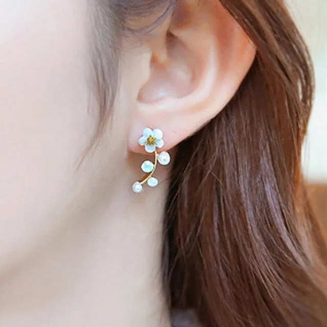 2020 New Fashion Simulated Pearls Pendient  Angel Wings Leaf Feather Flowers Stud Earrings For Women Wedding Jewelry