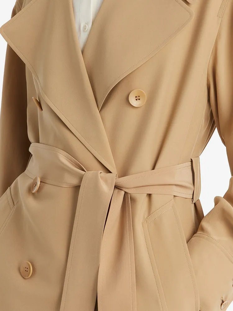 22 Momme Mulberry Silk Women Trench Coat With Belt