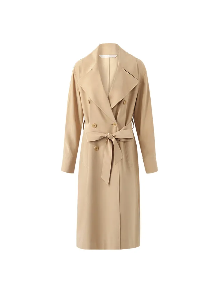 22 Momme Mulberry Silk Women Trench Coat With Belt