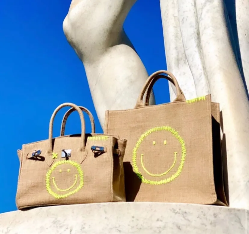 24H Birkin Style Jute with Smiley