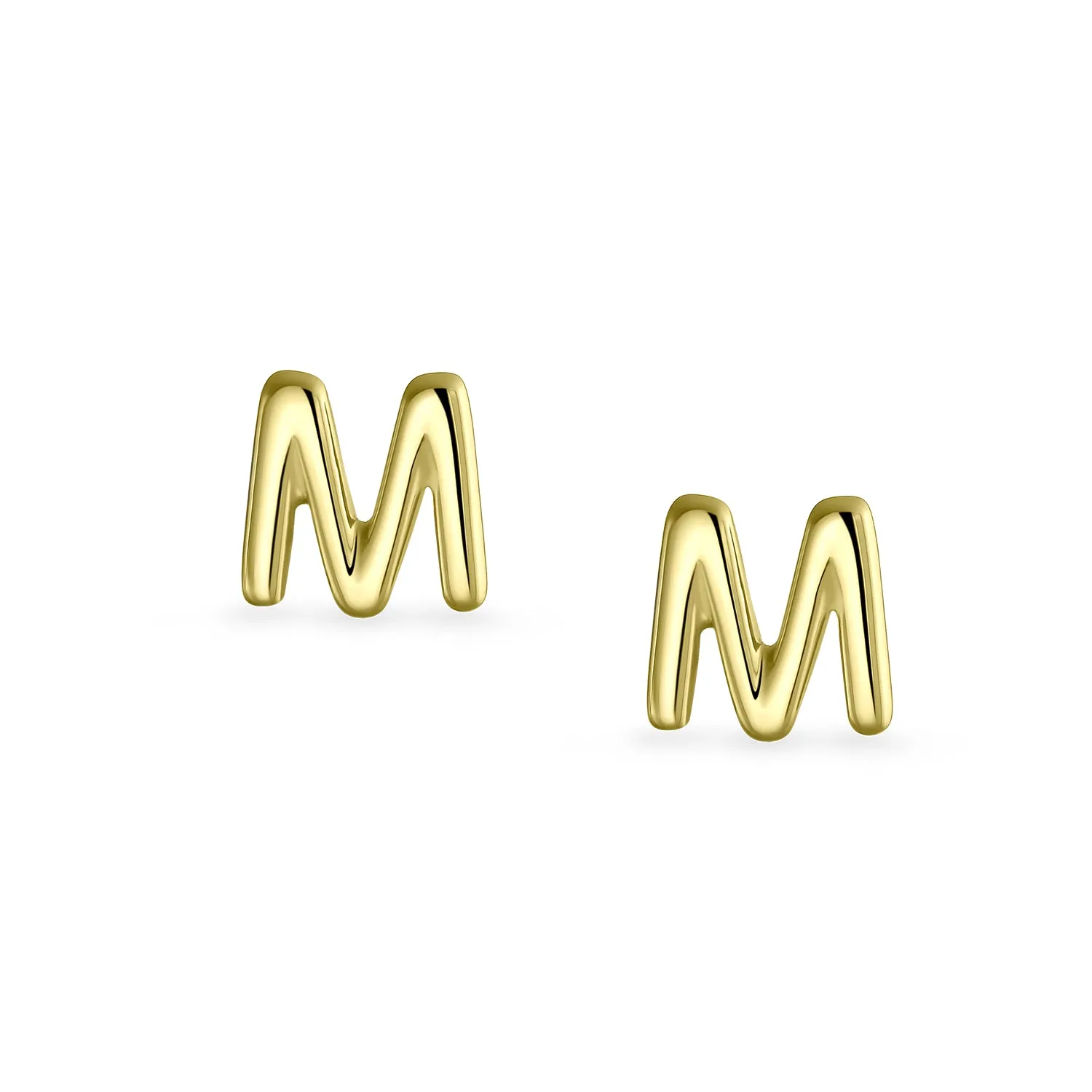 A-Z Geometric Alphabet Letter Initial Stud Earrings Real 14K Gold