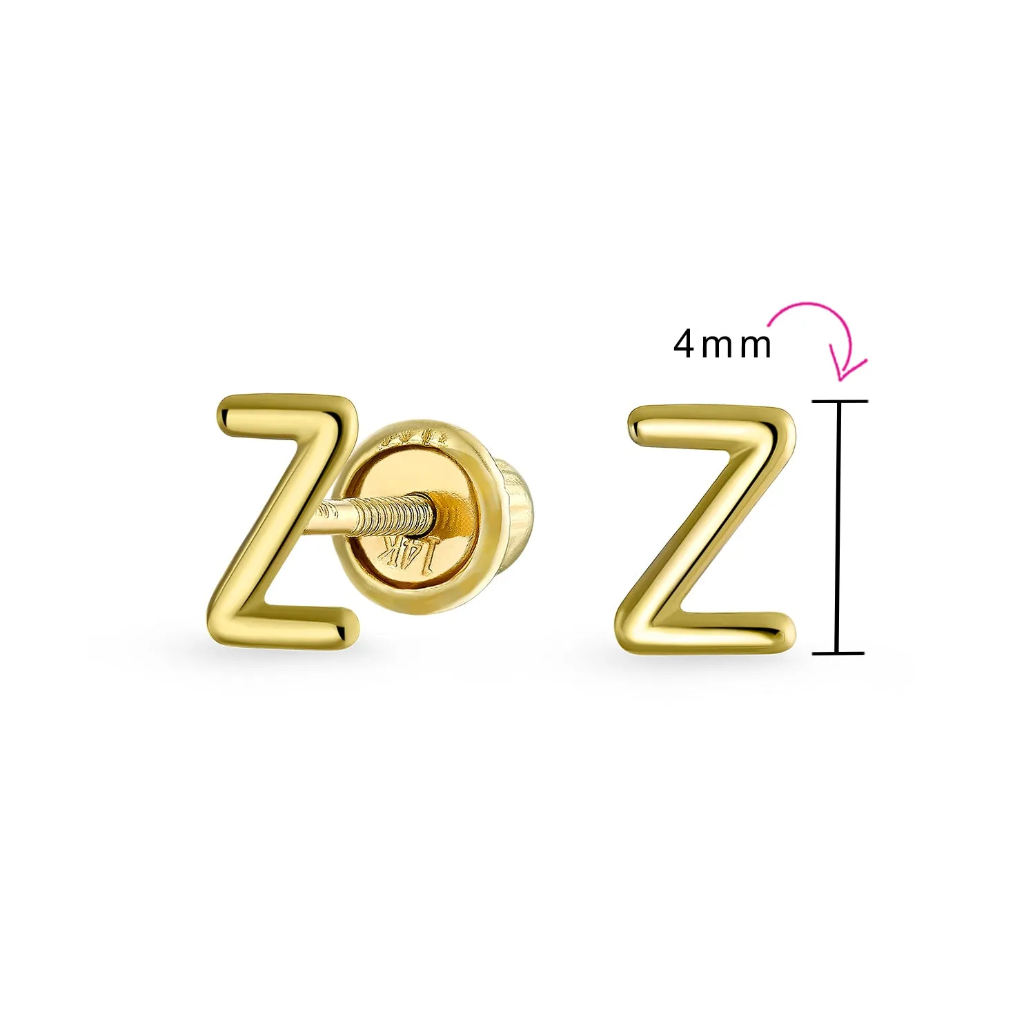 A-Z Geometric Alphabet Letter Initial Stud Earrings Real 14K Gold