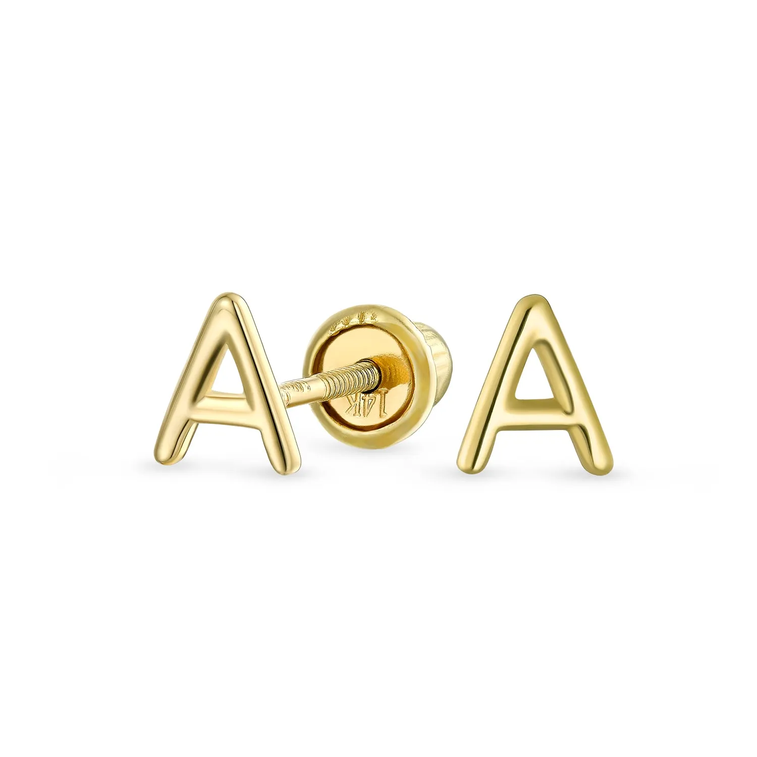 A-Z Geometric Alphabet Letter Initial Stud Earrings Real 14K Gold