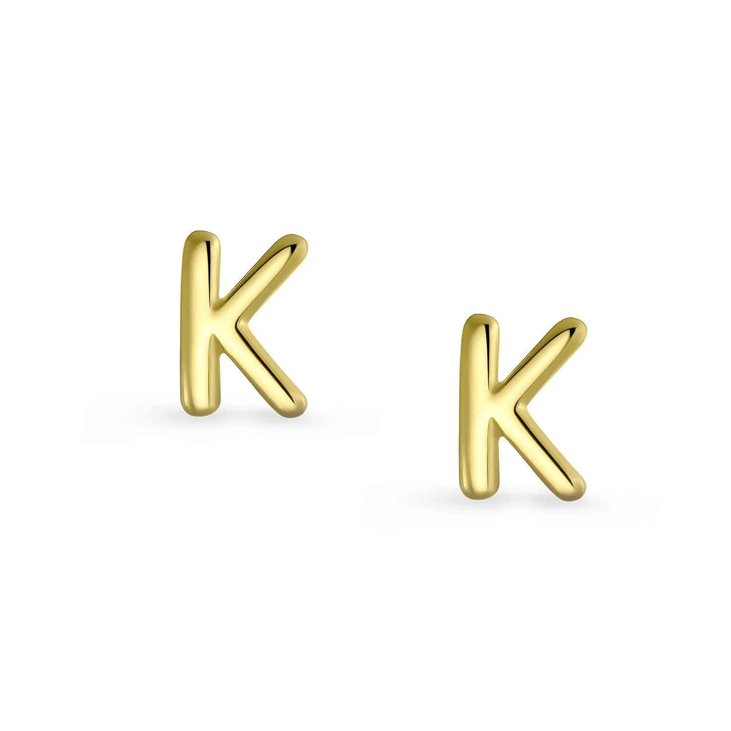 A-Z Geometric Alphabet Letter Initial Stud Earrings Real 14K Gold