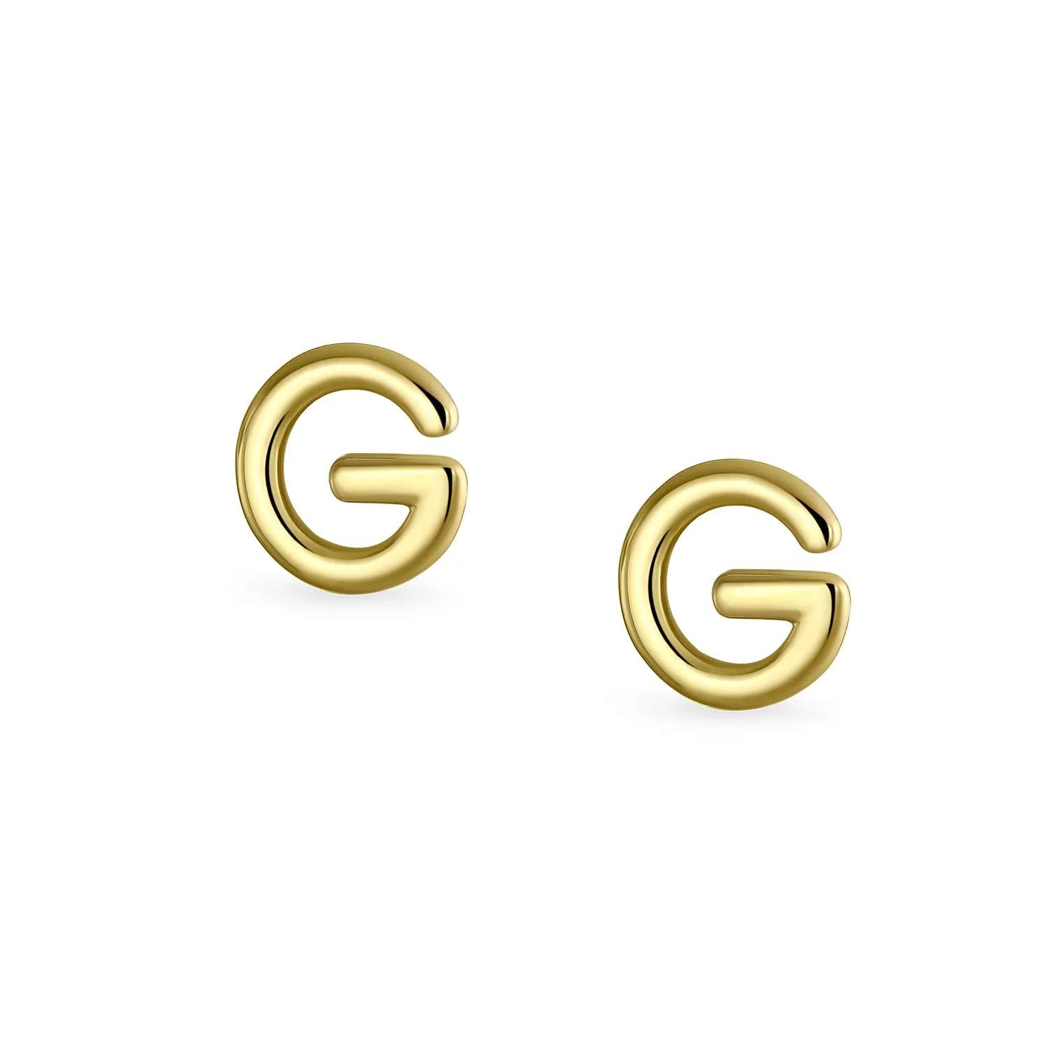 A-Z Geometric Alphabet Letter Initial Stud Earrings Real 14K Gold