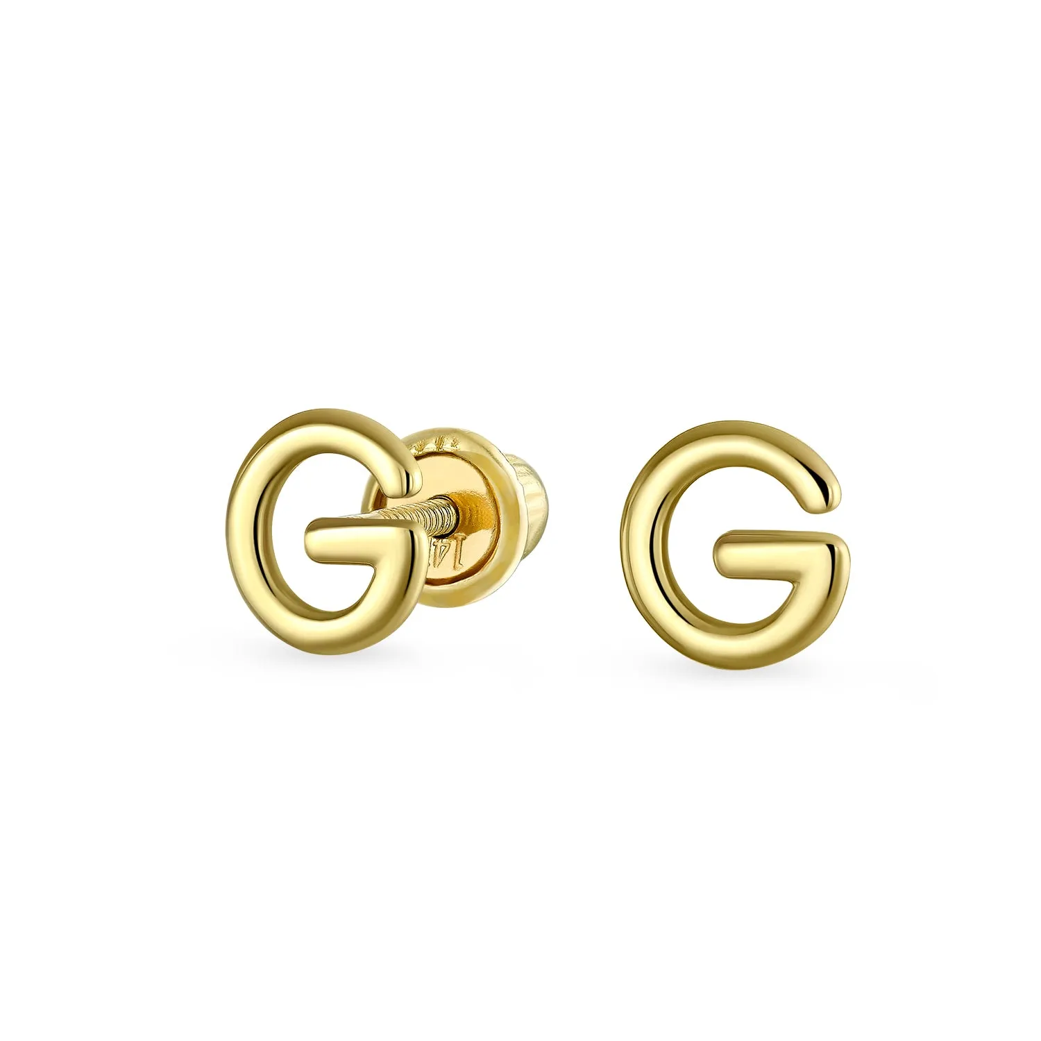 A-Z Geometric Alphabet Letter Initial Stud Earrings Real 14K Gold