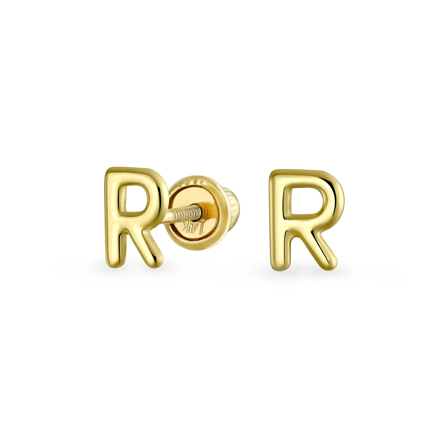 A-Z Geometric Alphabet Letter Initial Stud Earrings Real 14K Gold