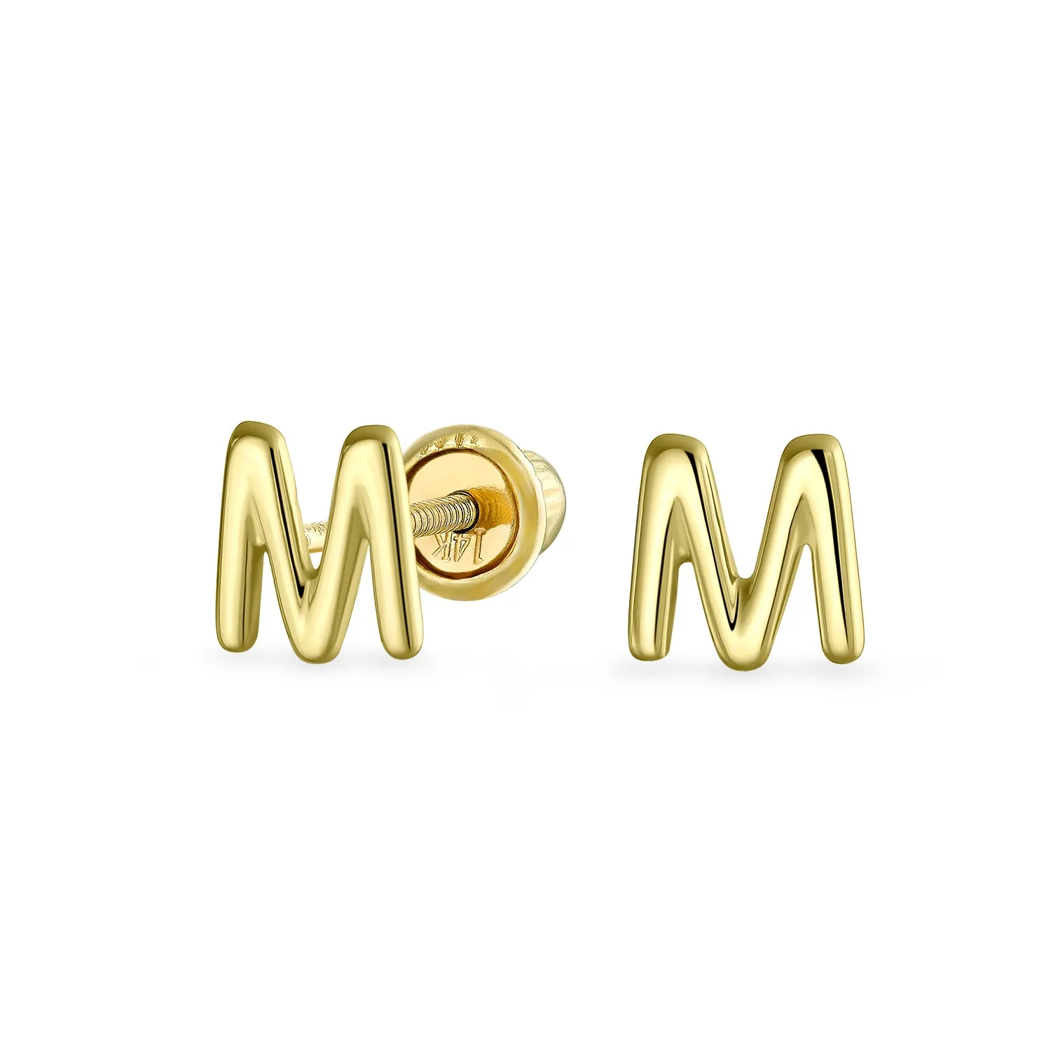 A-Z Geometric Alphabet Letter Initial Stud Earrings Real 14K Gold