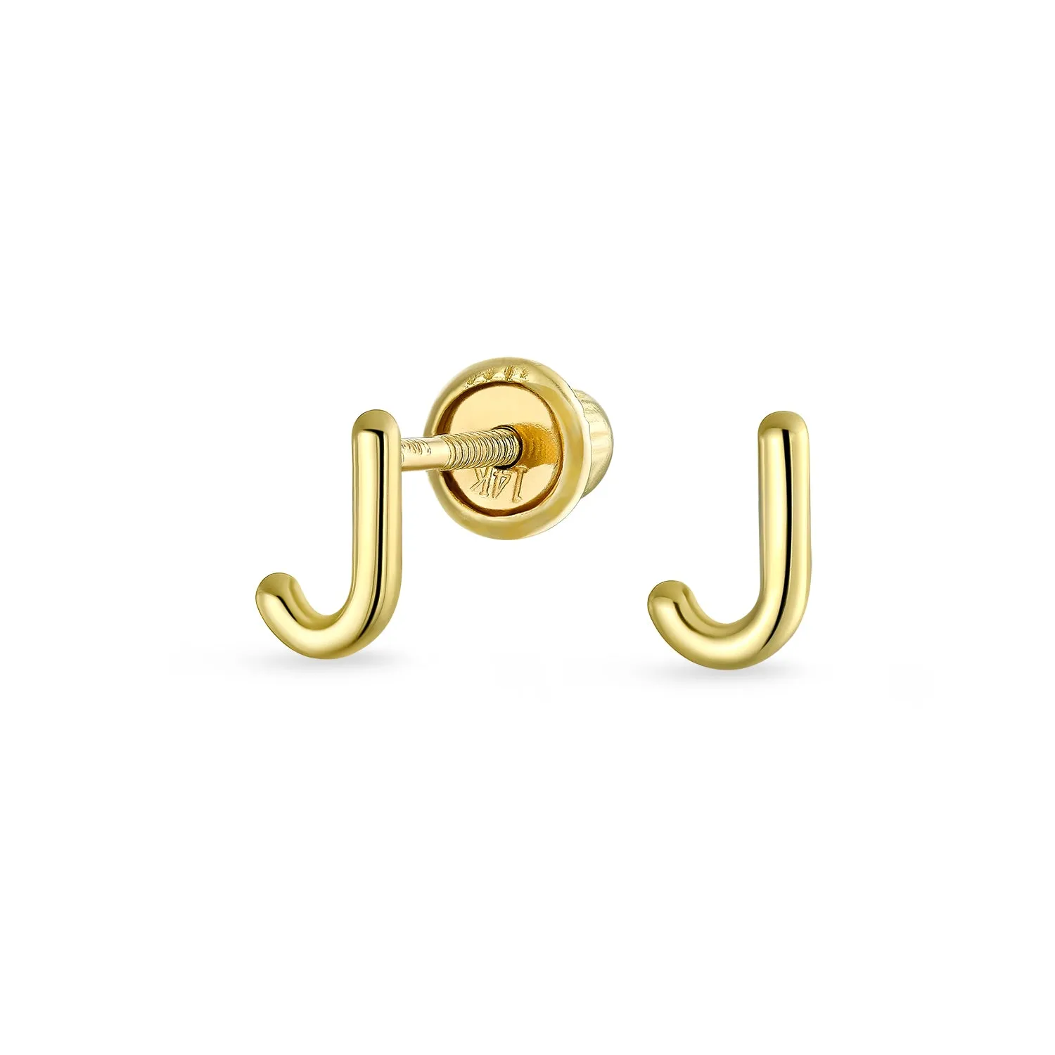 A-Z Geometric Alphabet Letter Initial Stud Earrings Real 14K Gold