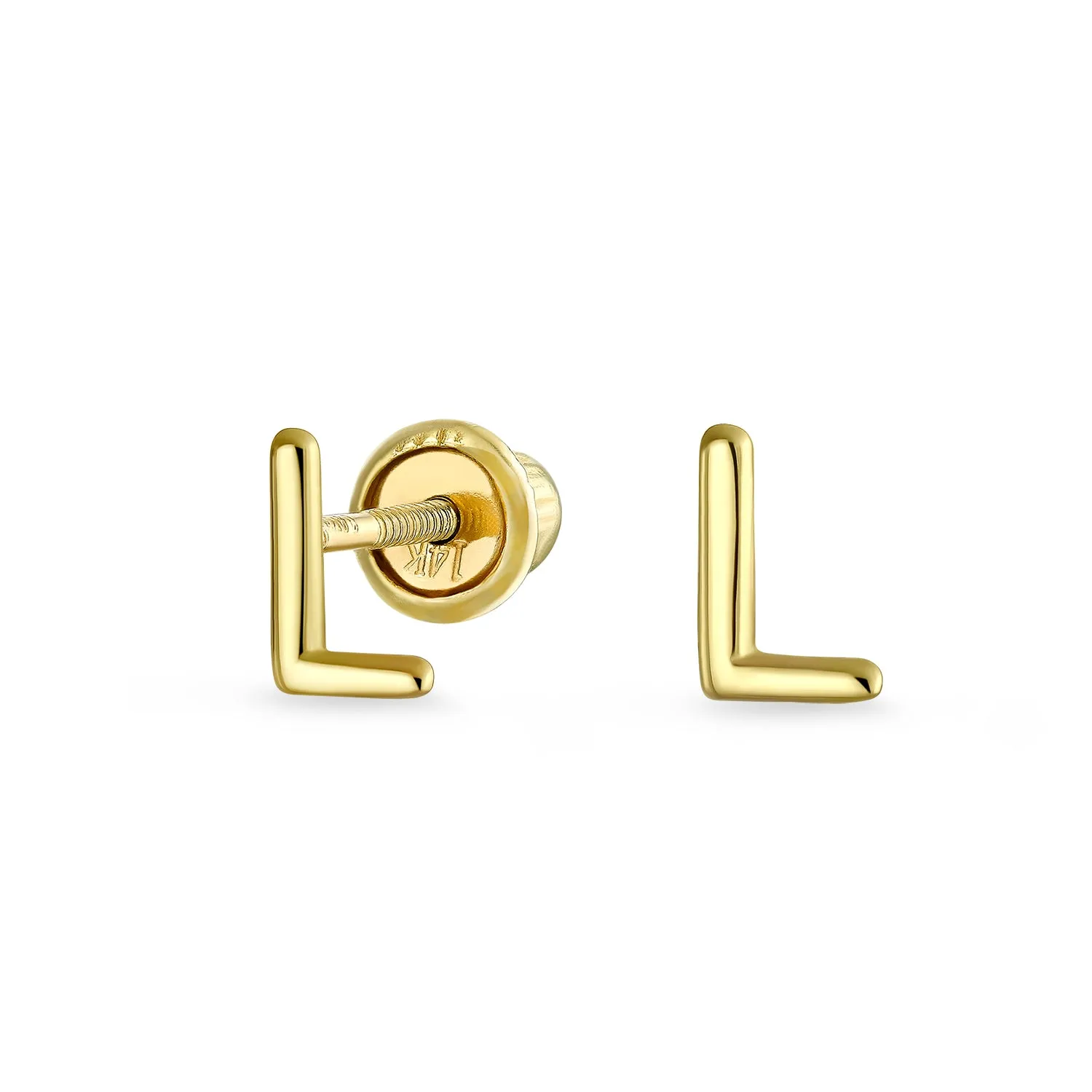 A-Z Geometric Alphabet Letter Initial Stud Earrings Real 14K Gold