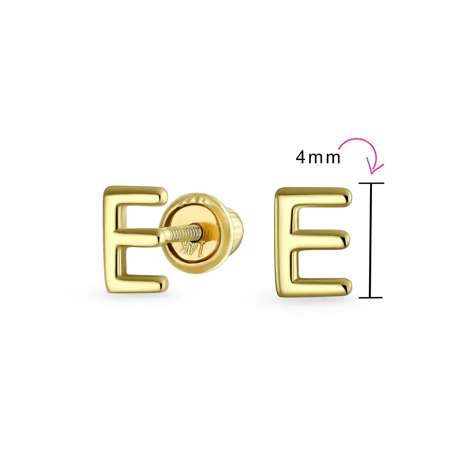 A-Z Geometric Alphabet Letter Initial Stud Earrings Real 14K Gold