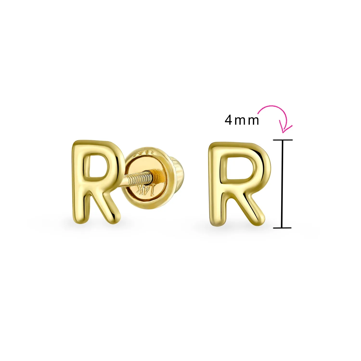 A-Z Geometric Alphabet Letter Initial Stud Earrings Real 14K Gold