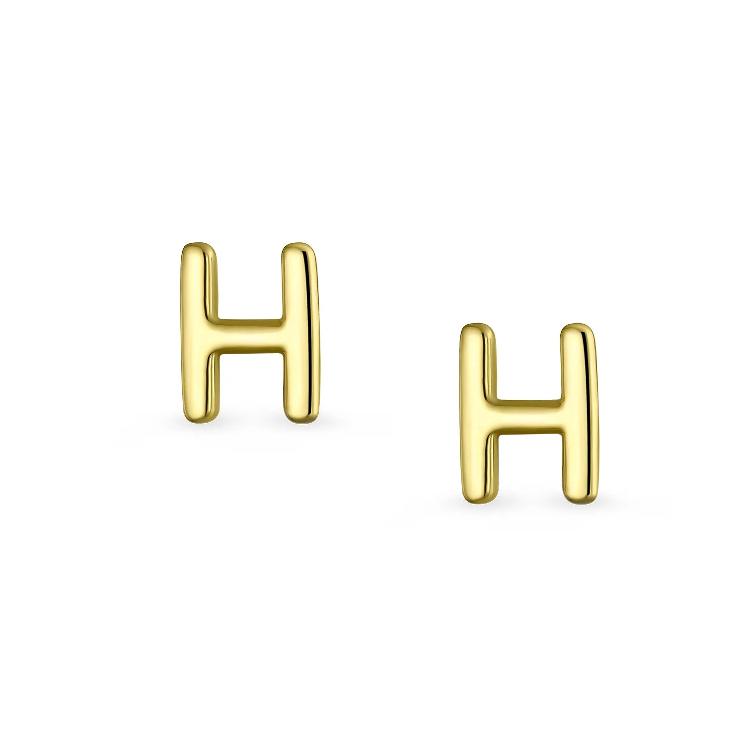 A-Z Geometric Alphabet Letter Initial Stud Earrings Real 14K Gold