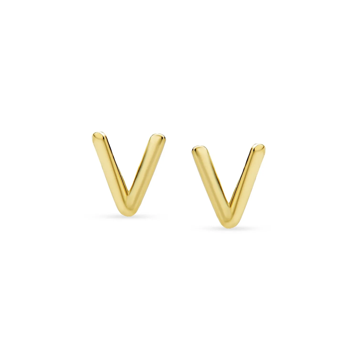 A-Z Geometric Alphabet Letter Initial Stud Earrings Real 14K Gold