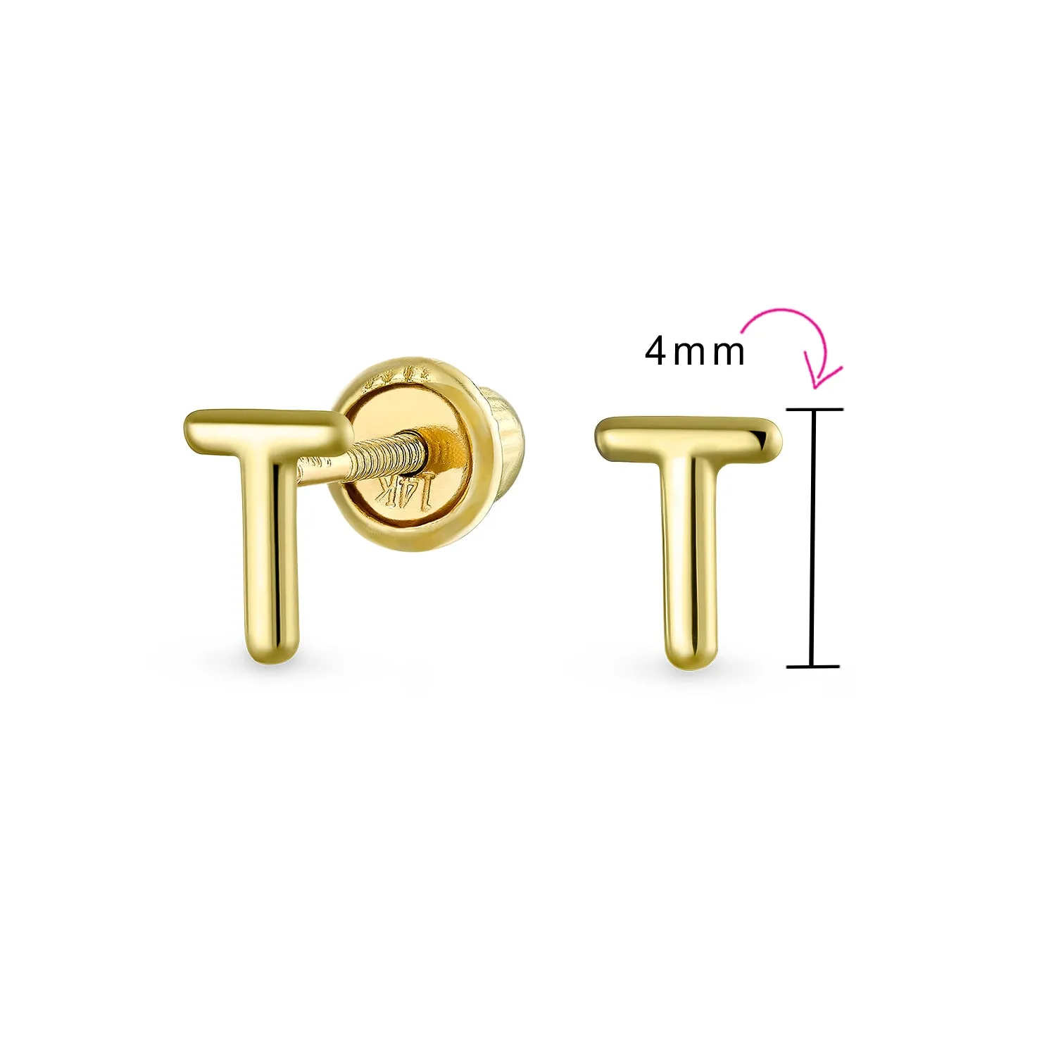 A-Z Geometric Alphabet Letter Initial Stud Earrings Real 14K Gold