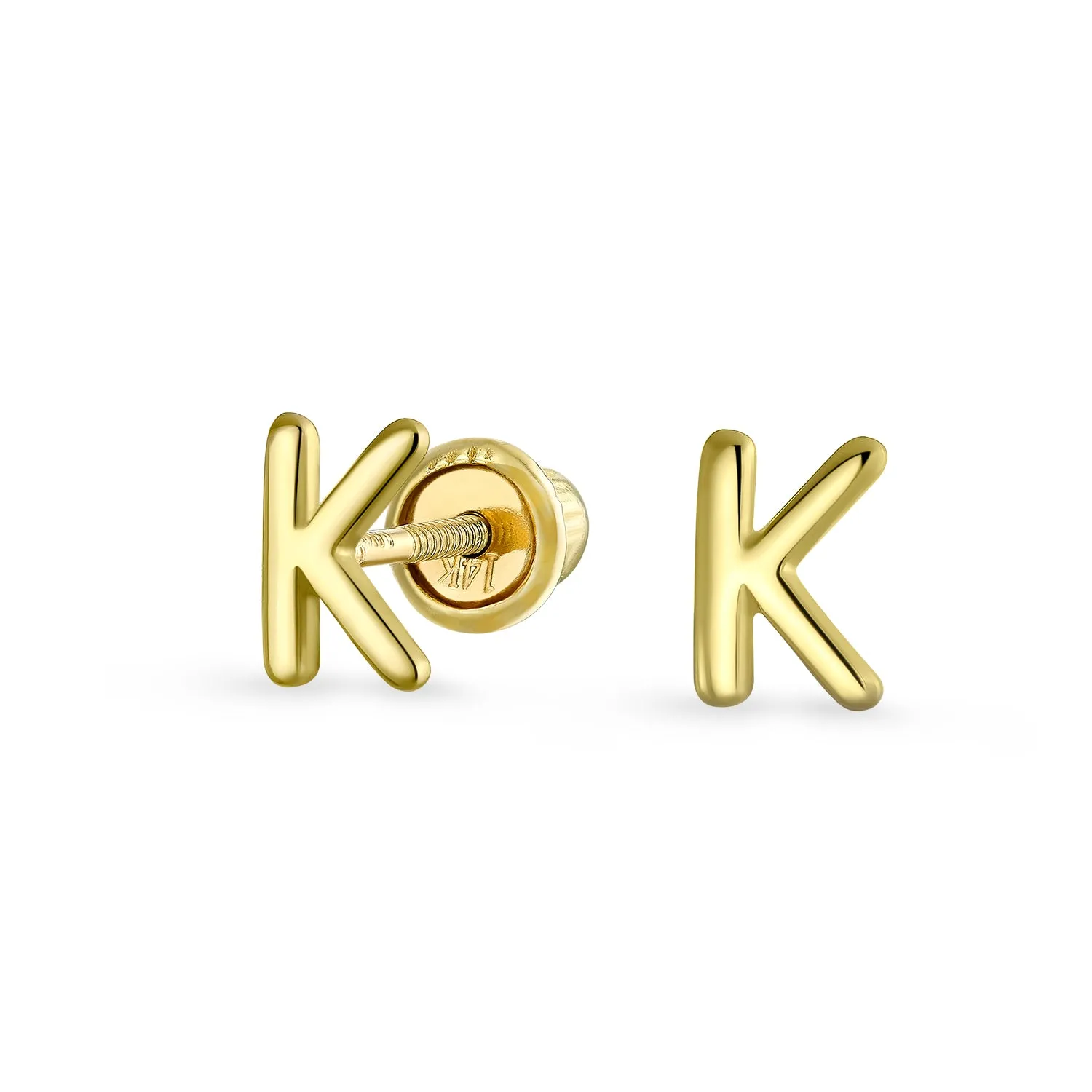 A-Z Geometric Alphabet Letter Initial Stud Earrings Real 14K Gold