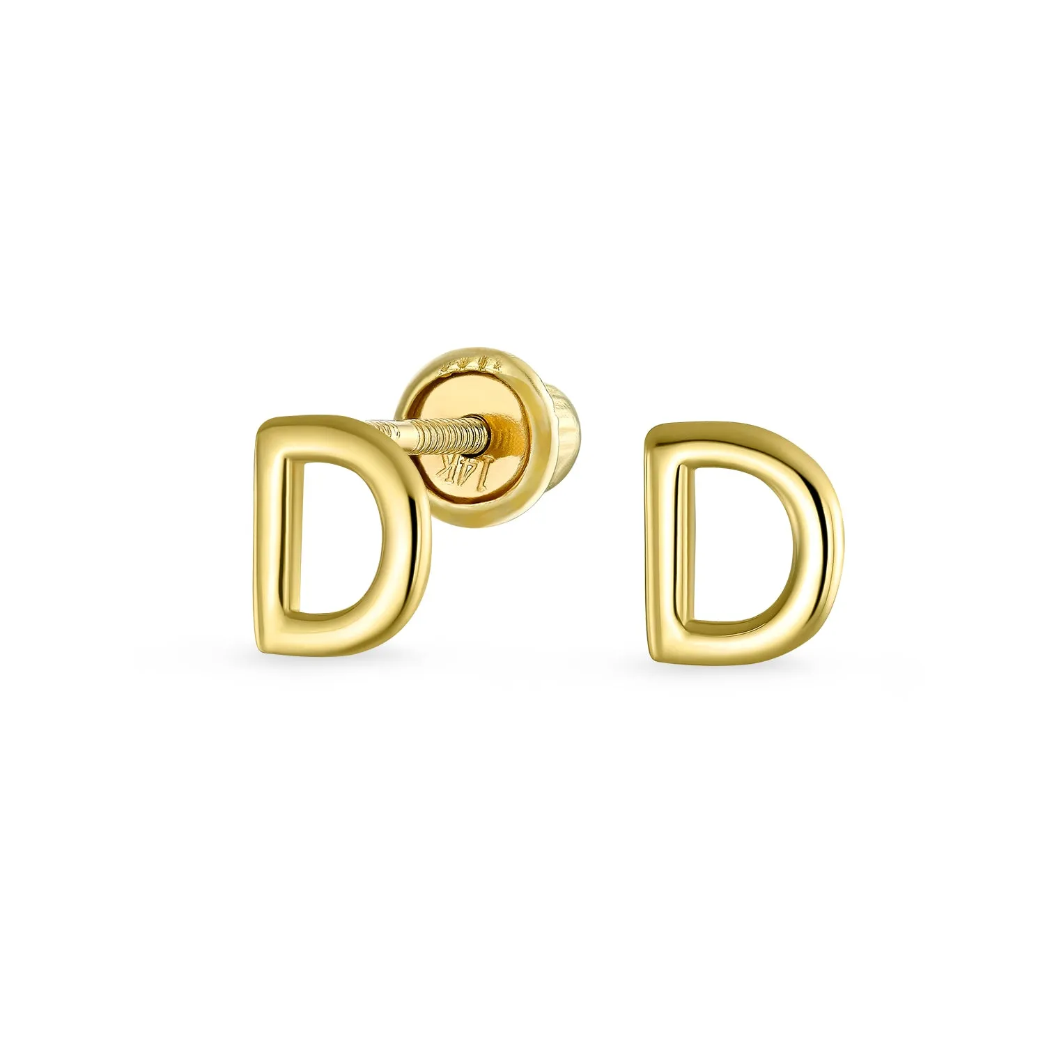 A-Z Geometric Alphabet Letter Initial Stud Earrings Real 14K Gold