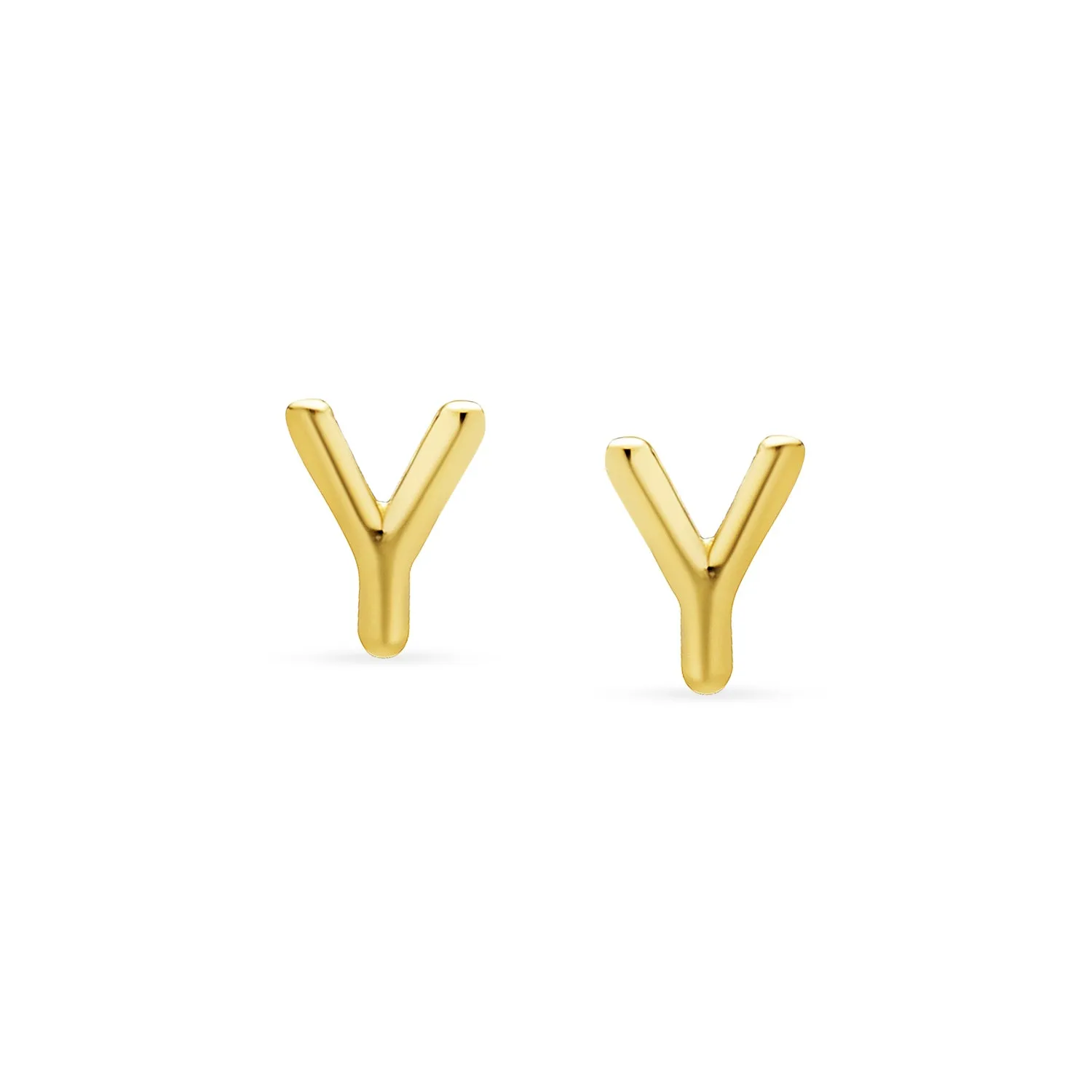 A-Z Geometric Alphabet Letter Initial Stud Earrings Real 14K Gold