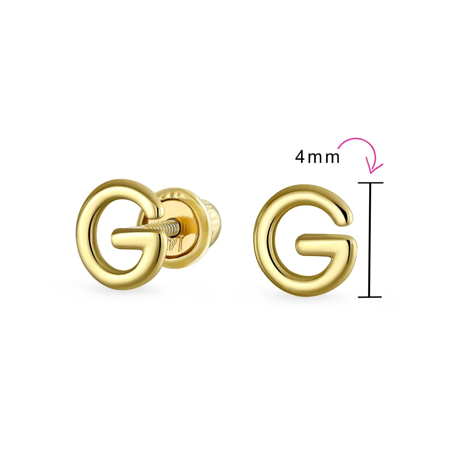 A-Z Geometric Alphabet Letter Initial Stud Earrings Real 14K Gold