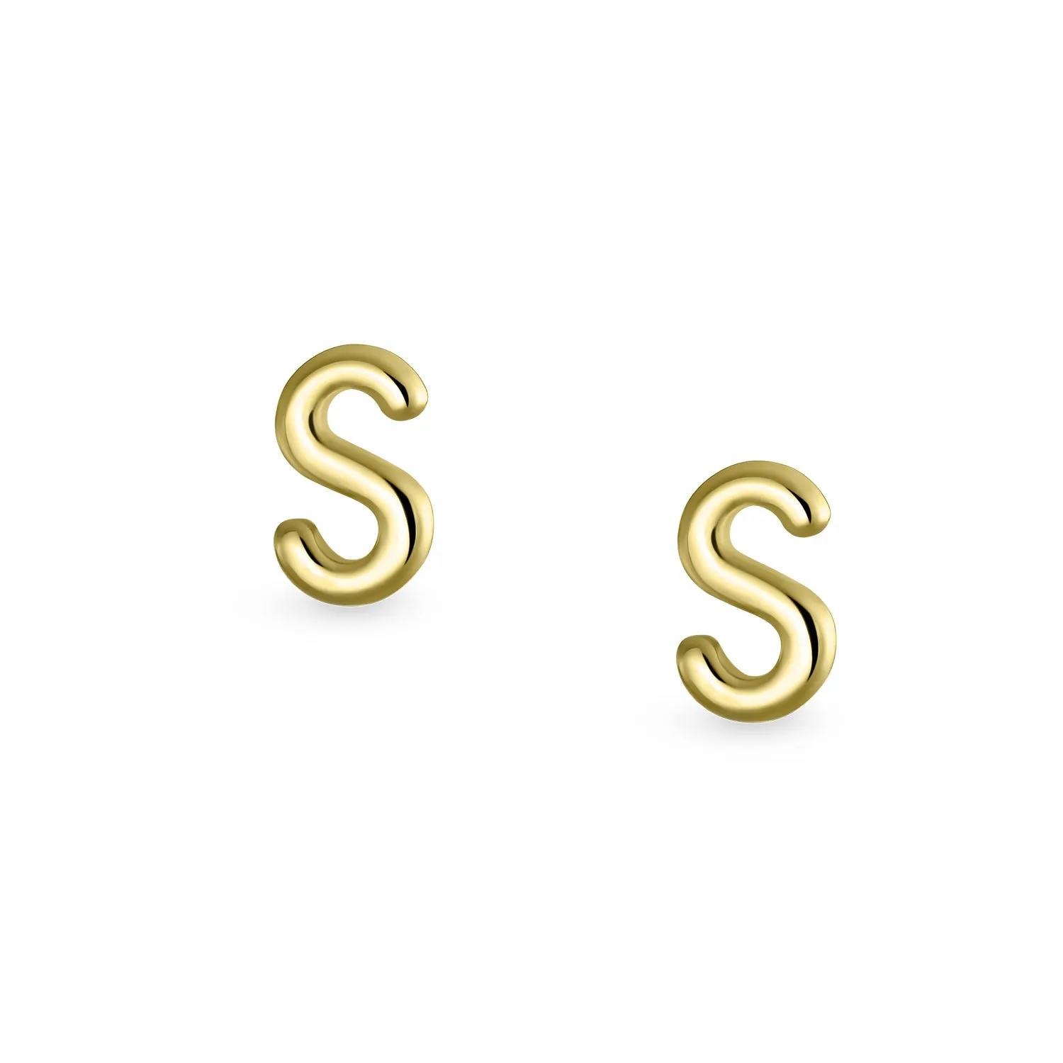 A-Z Geometric Alphabet Letter Initial Stud Earrings Real 14K Gold