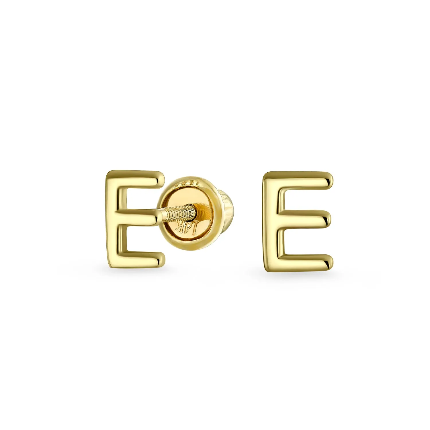 A-Z Geometric Alphabet Letter Initial Stud Earrings Real 14K Gold