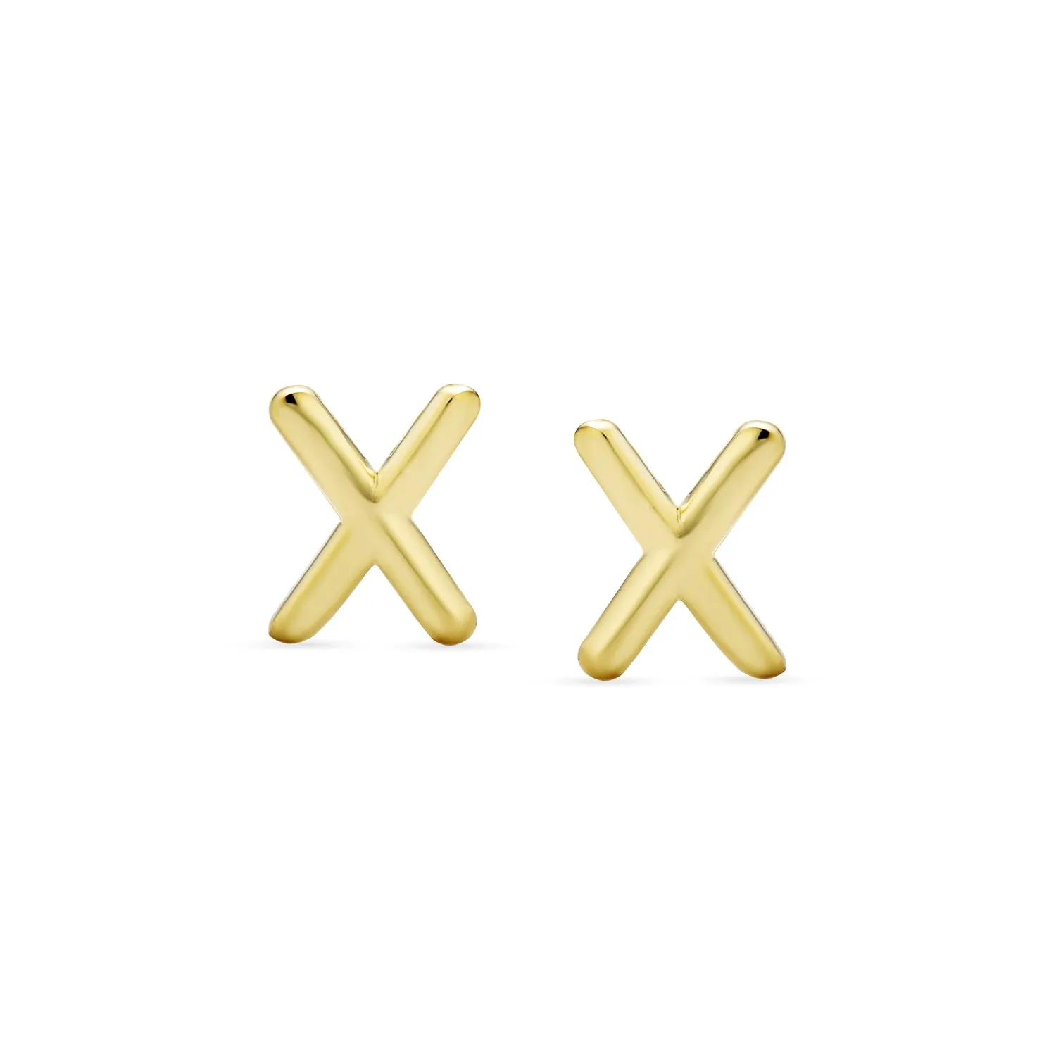 A-Z Geometric Alphabet Letter Initial Stud Earrings Real 14K Gold