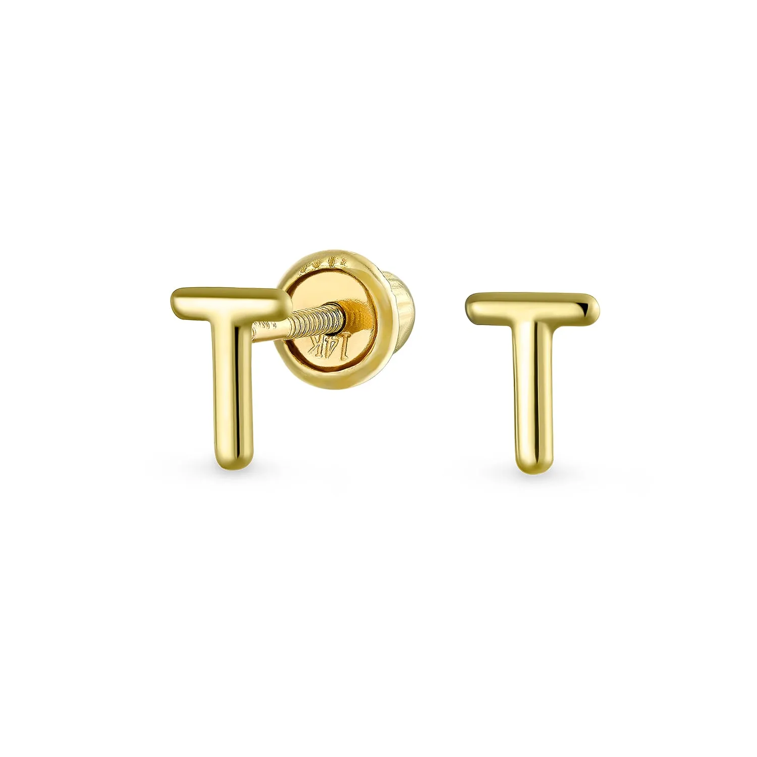 A-Z Geometric Alphabet Letter Initial Stud Earrings Real 14K Gold