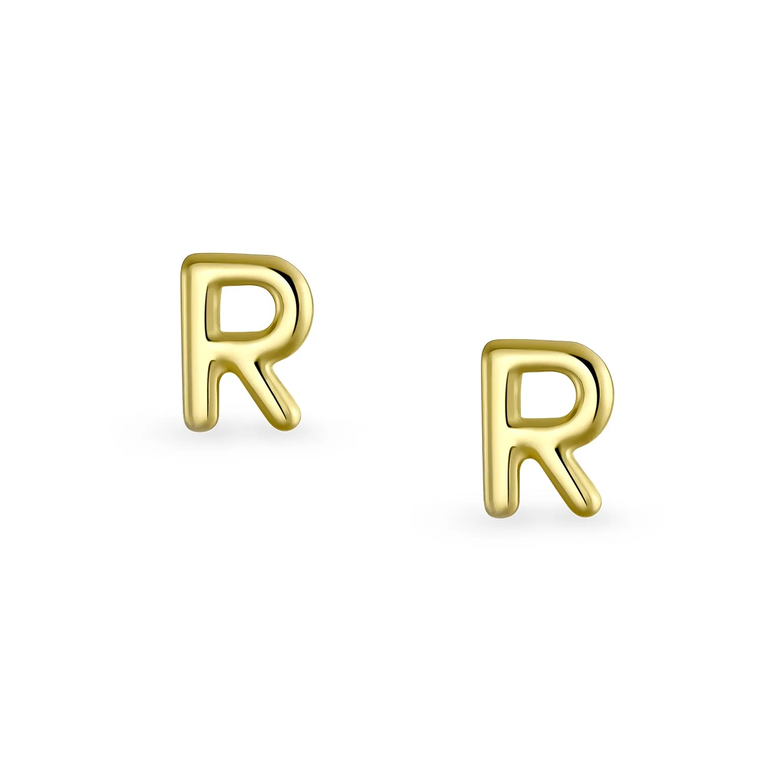 A-Z Geometric Alphabet Letter Initial Stud Earrings Real 14K Gold