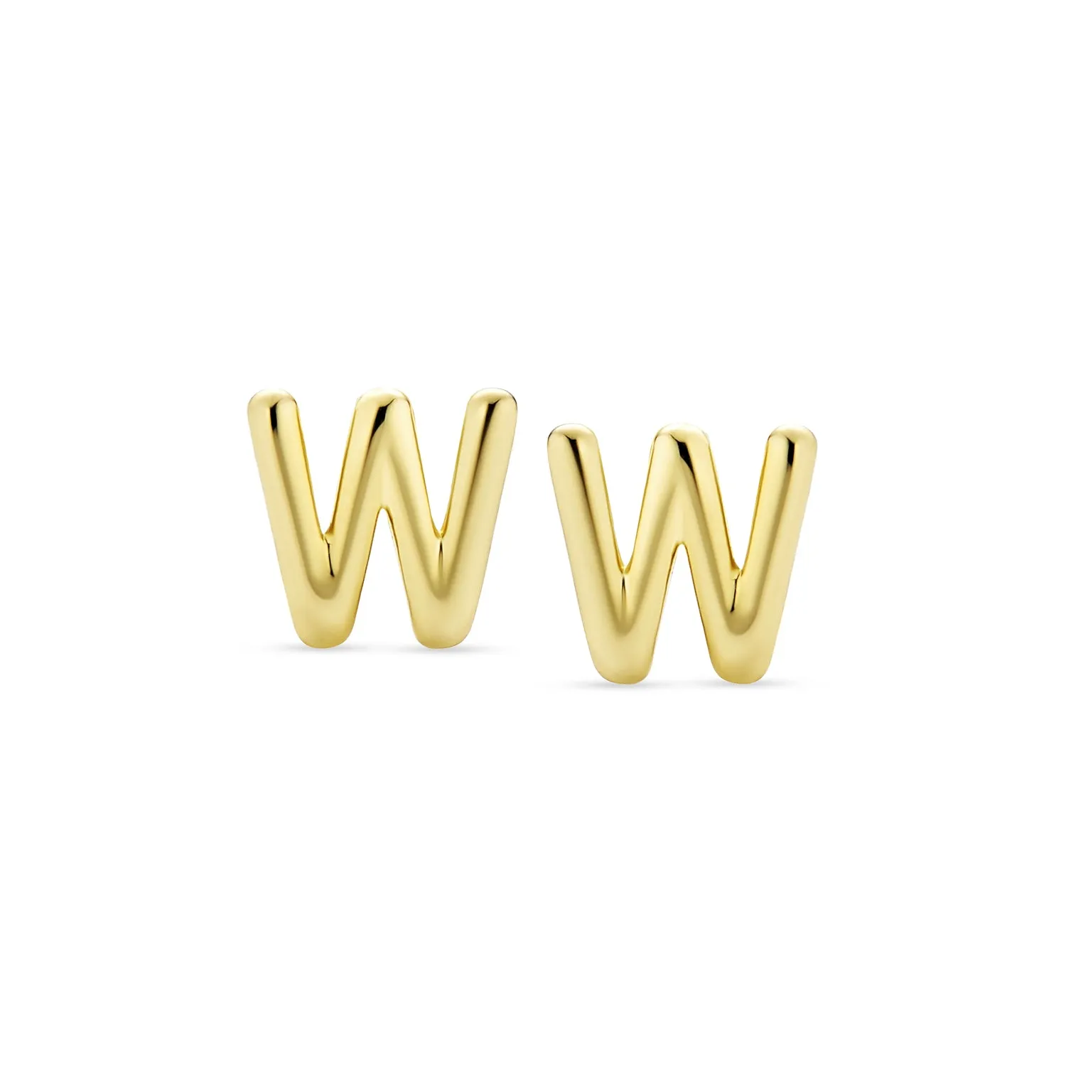 A-Z Geometric Alphabet Letter Initial Stud Earrings Real 14K Gold