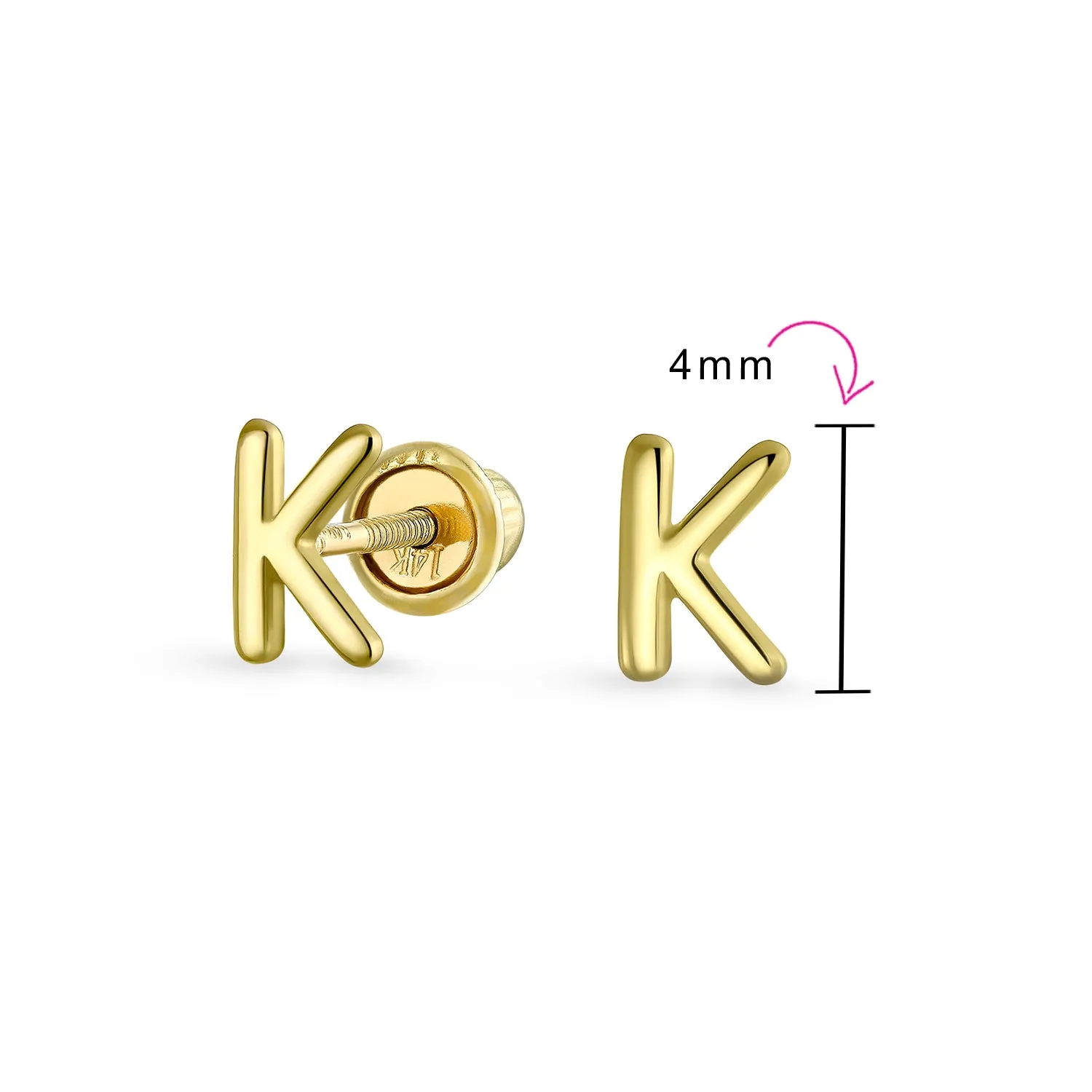 A-Z Geometric Alphabet Letter Initial Stud Earrings Real 14K Gold