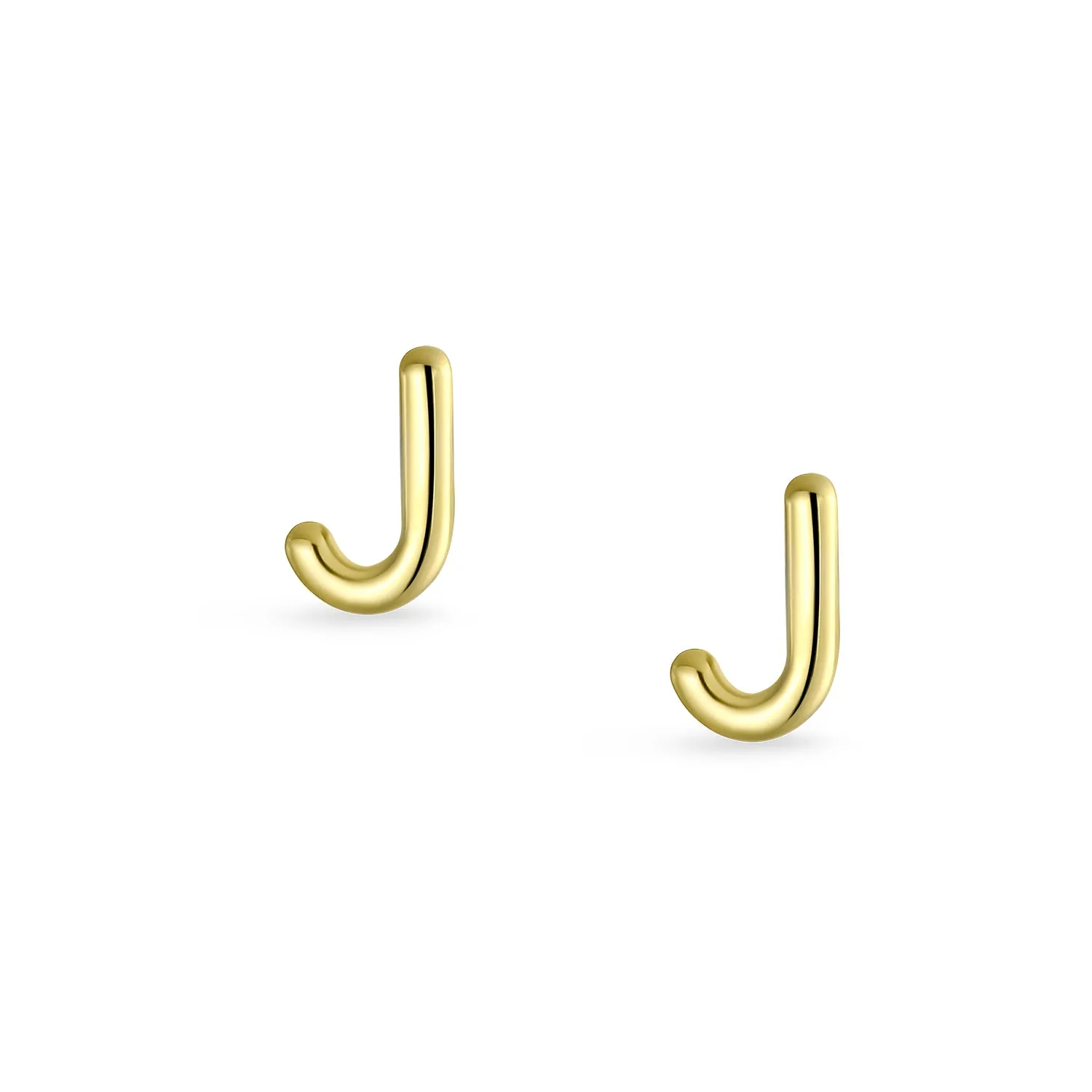 A-Z Geometric Alphabet Letter Initial Stud Earrings Real 14K Gold