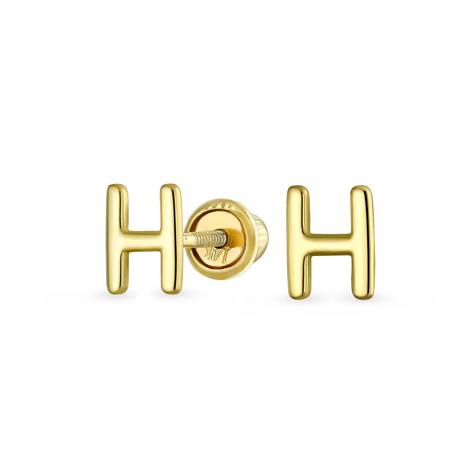 A-Z Geometric Alphabet Letter Initial Stud Earrings Real 14K Gold