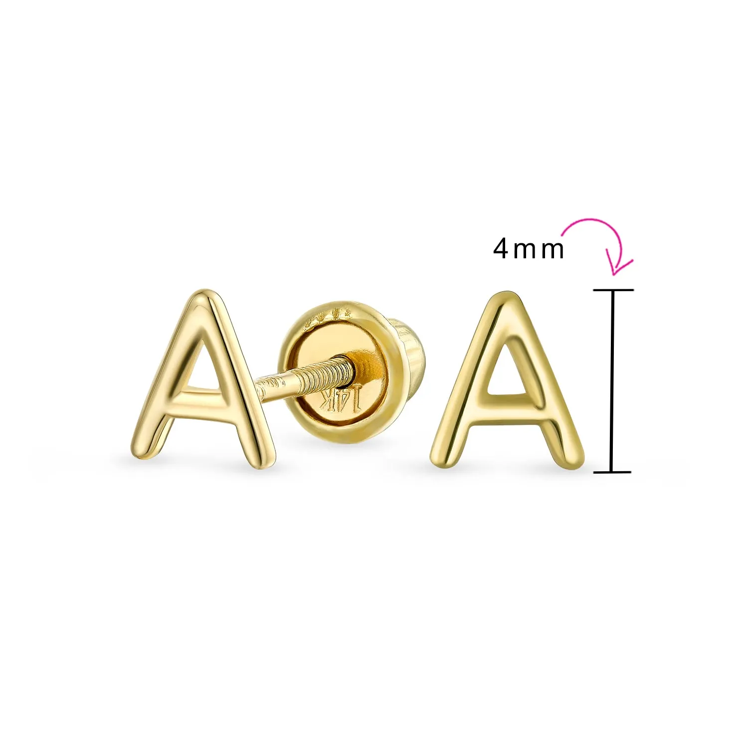 A-Z Geometric Alphabet Letter Initial Stud Earrings Real 14K Gold