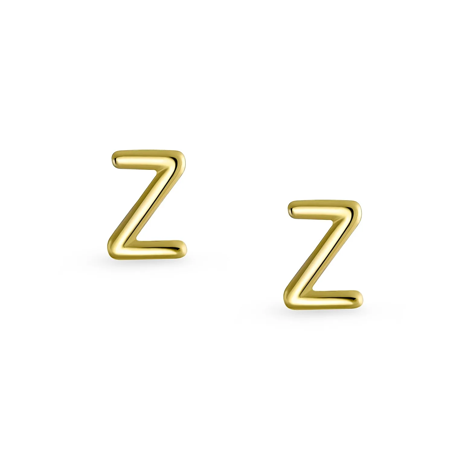 A-Z Geometric Alphabet Letter Initial Stud Earrings Real 14K Gold