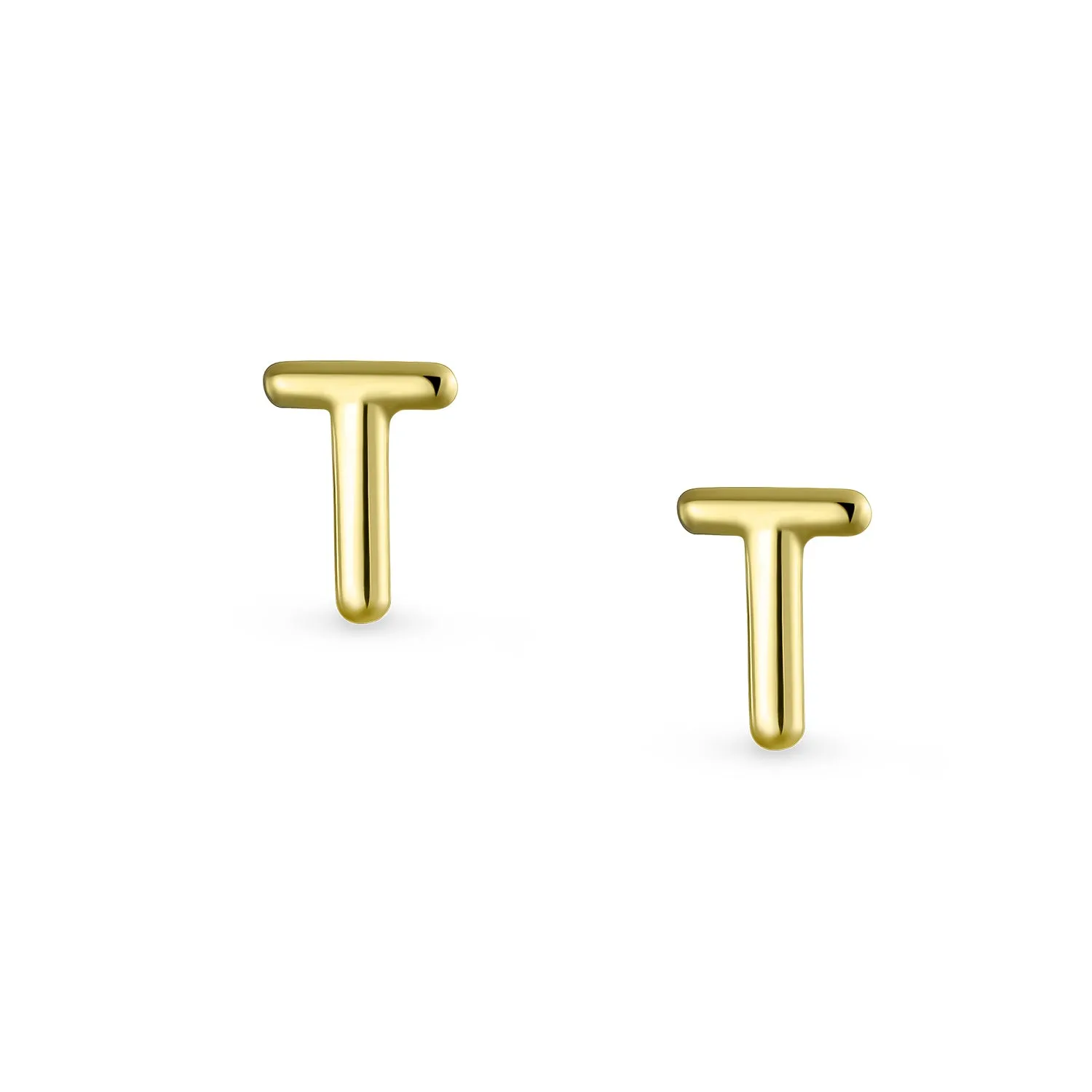 A-Z Geometric Alphabet Letter Initial Stud Earrings Real 14K Gold