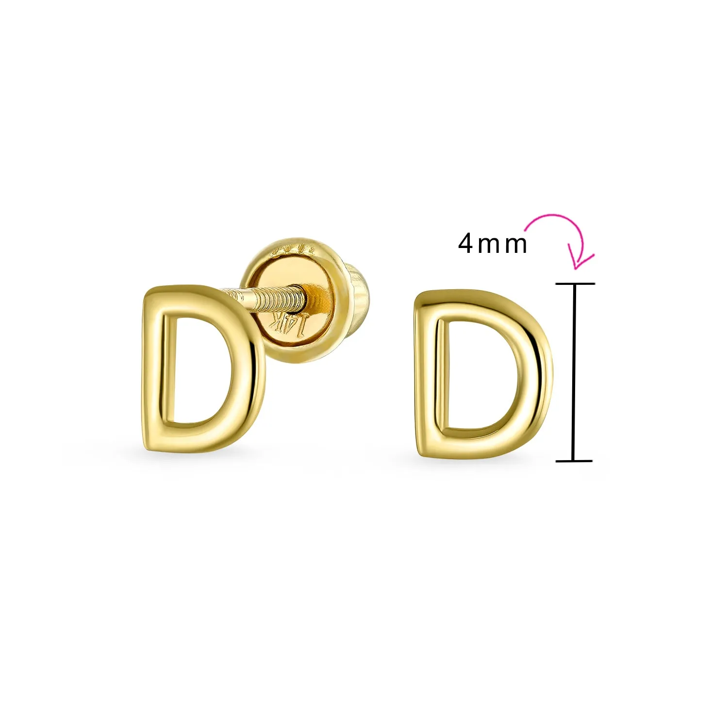 A-Z Geometric Alphabet Letter Initial Stud Earrings Real 14K Gold