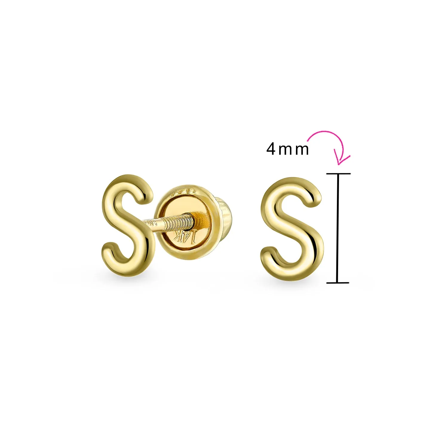 A-Z Geometric Alphabet Letter Initial Stud Earrings Real 14K Gold